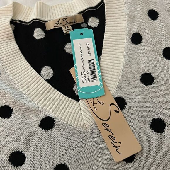 La Serein Polka Dot V-Neck Sweater - Black and White size extra small - Picture 3 of 6